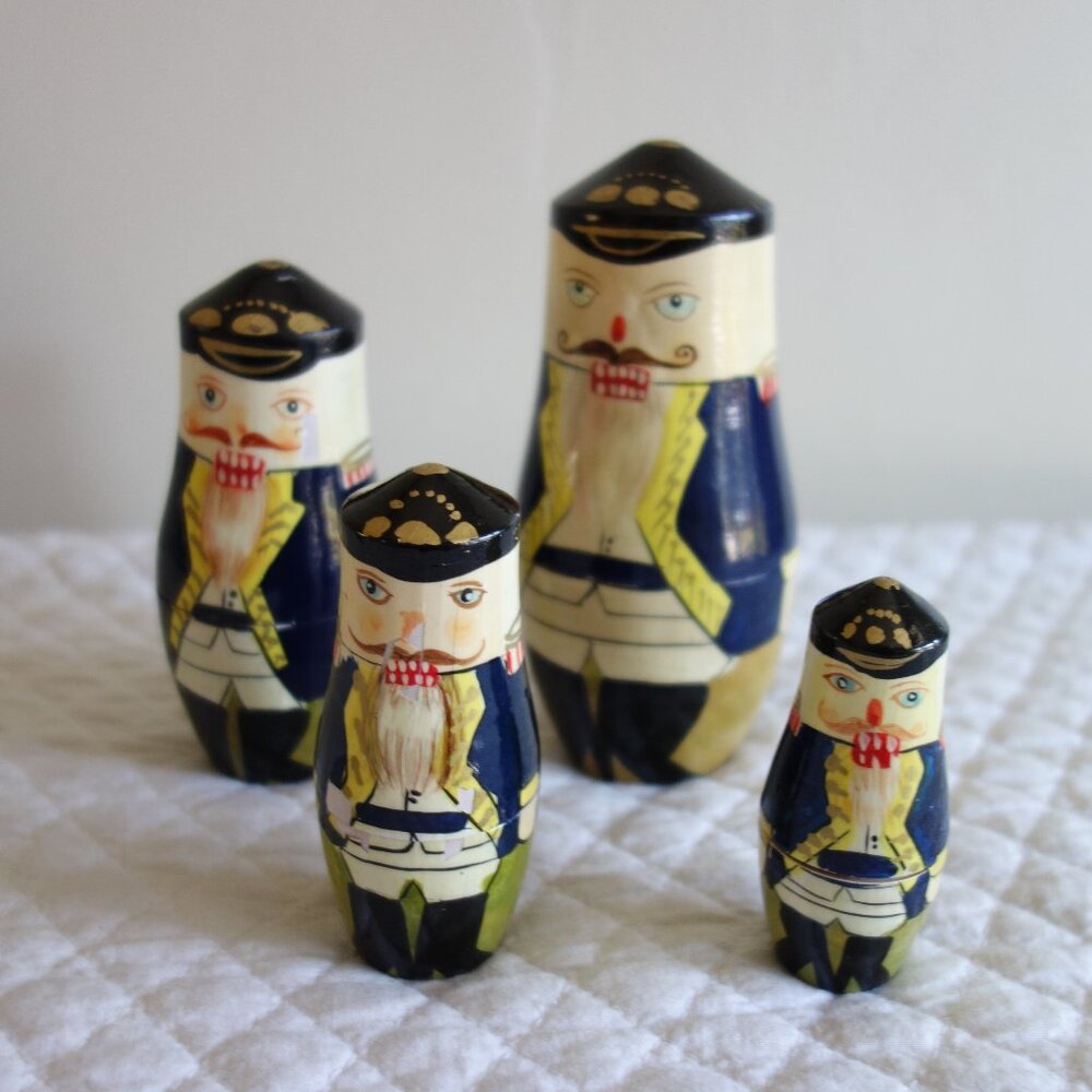 4 Hand Painted Wooden Soldier Guard Nesting Dolls